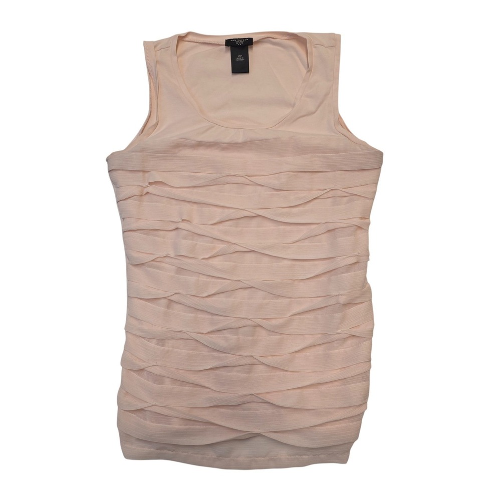 Ann Taylor Women's Sleeveless Ruched Top Blush Pink Petite XSP Cotton Blend‎